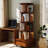 360 Display 5 Tier Corner Bookshelf With Drawer, Floor Standing Degree Rotating Wood Narrow Book Shelf Organizer For Small Bedroom And Living Room, Walnut Brown Spaces,-123378867
