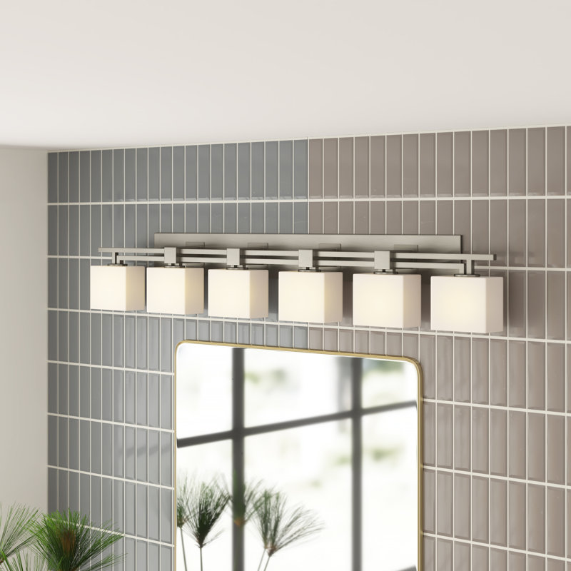 Éclairage pour salle de bain 6 lumières Casson, Nickel brossé, Tissage
