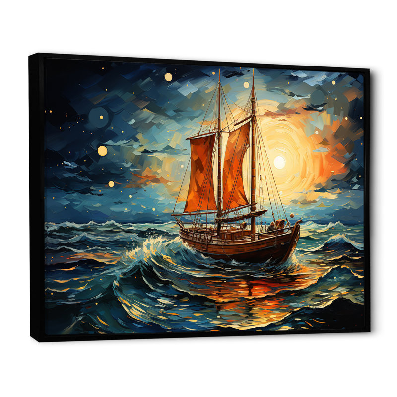 Moonlight Saiboat Horizon II - Bateau, art mural, Cadre flottant noir, H 30 po x l 40 po x P 1,5 po