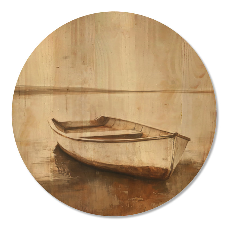 Bateau à rames Quiet Harbor II - Tableau mural rond en bois représentant un bateau, Rond 23 po, Rond