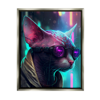 Au-868-Framed " Sphynx Cat Futuristic Cyber Style " by Lettered And Lined