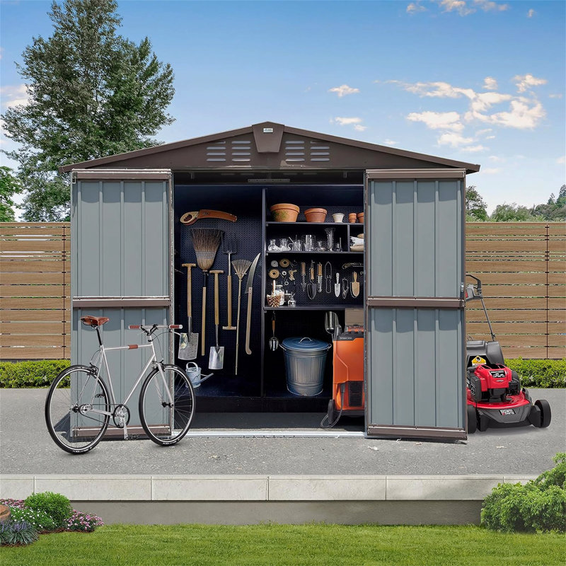 Remise de rangement extérieure 8,2 pi x 6,2 pi, remise en acier utilitaire avec portes à double verrouillage et évents
