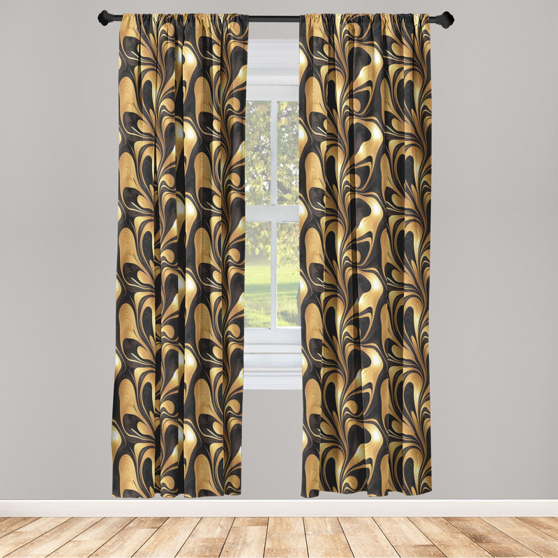 Abstract Black and Gold Room-Darkening Microfiber Curtain Panels