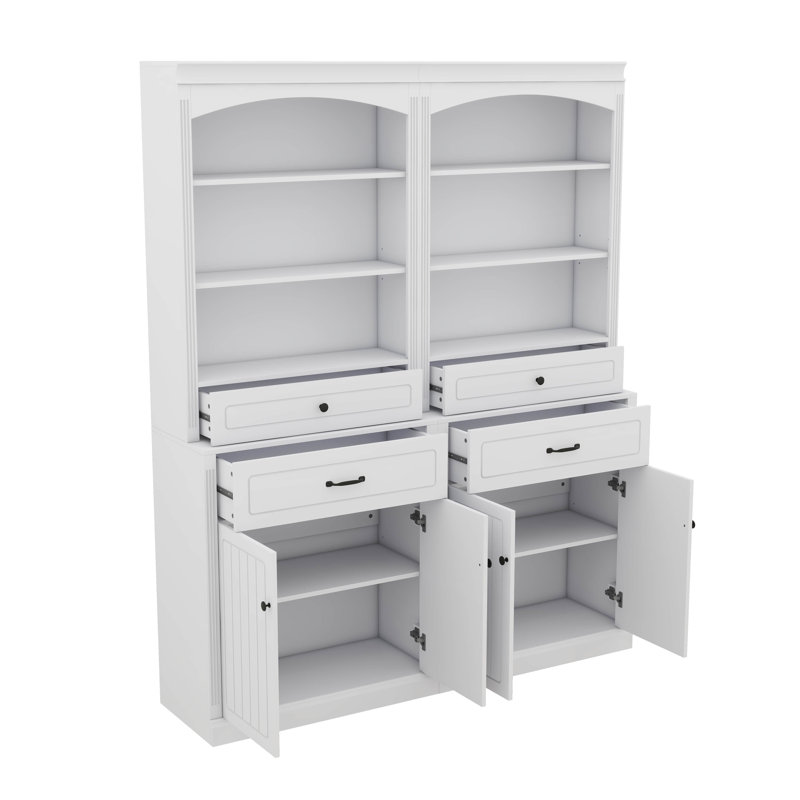 Bathroom Storage Cabinet With Four Doors Drawers Adjustable Shelf And Six Open Shelves
