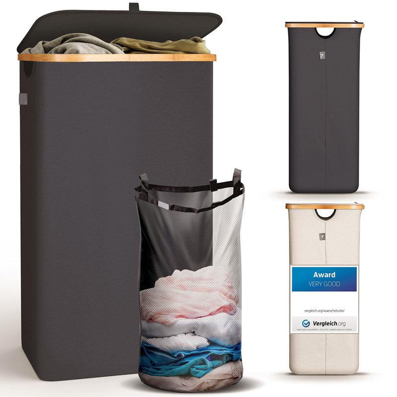 Fabric and Bamboo Laundry Sorter, Grey