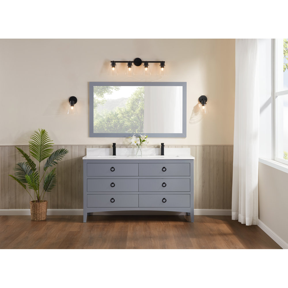 Newnam 60" Oak Double Bathroom Vanity, Black, Cadet