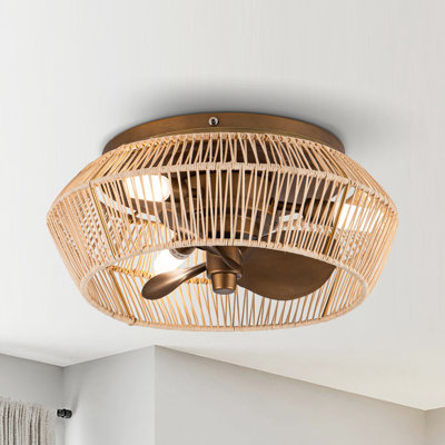 Ventilateur de plafond en cage en rotin 13,5 po Borup avec lumières et télécommande Borup