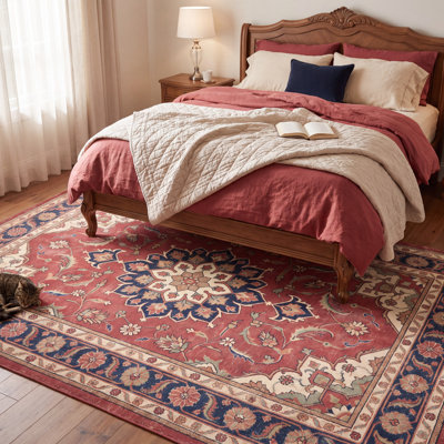 Tapis Cliff traditionnel à médaillon délavé, style persan, bleu marine, orange, or, vert, crème, ivoire, antidérapant, à poils courts, adapté à une utilisation intérieure et extérieure, idéal pour les animaux domestiques, salon, chambre, salle à manger, entrée, couloir, bureau, lavable