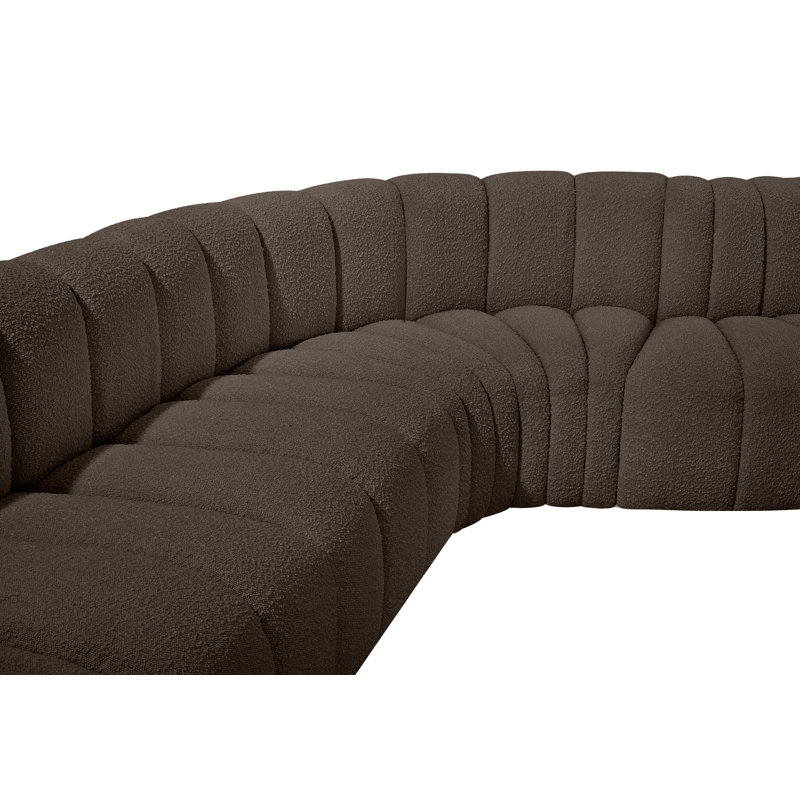 Hirah Upholstered Curved Sectional Reversible, Brown Boucle Fabric