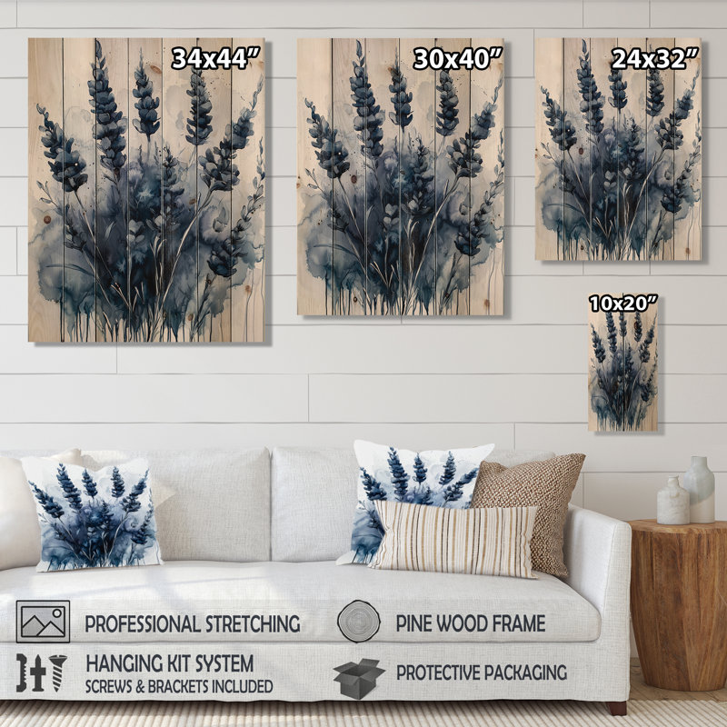 Fauvism Blue Lavender Silence - Lavender Wood Wall Decor - On Natural Pine Wood, 20" H x 10" W x 0.78" D