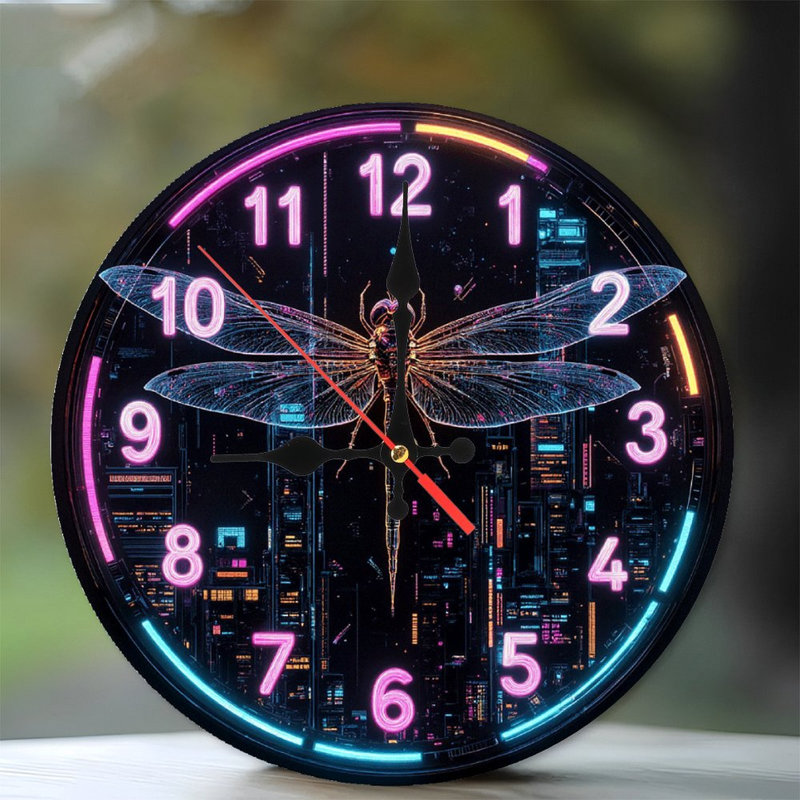 Horloge libellule néon