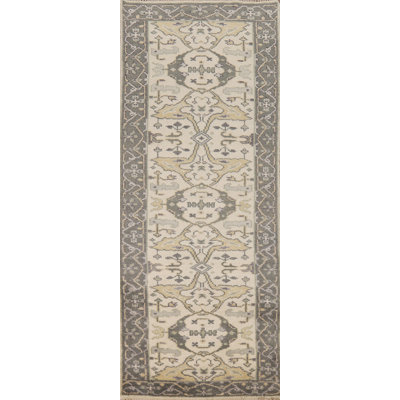 Tapis de couloir oriental ivoire et gris Oushak 3 x 8
