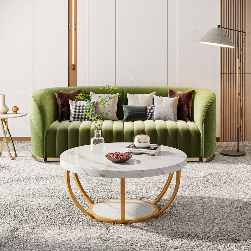 Floor Shelf Coffee Table, White, Gold