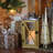 13.5" Rustic Wood and Stainless Steel Lantern with LED Flameless Pillar Candle with Timer