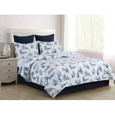 Frasier Blue/White Cotton Reversible Quilt Set