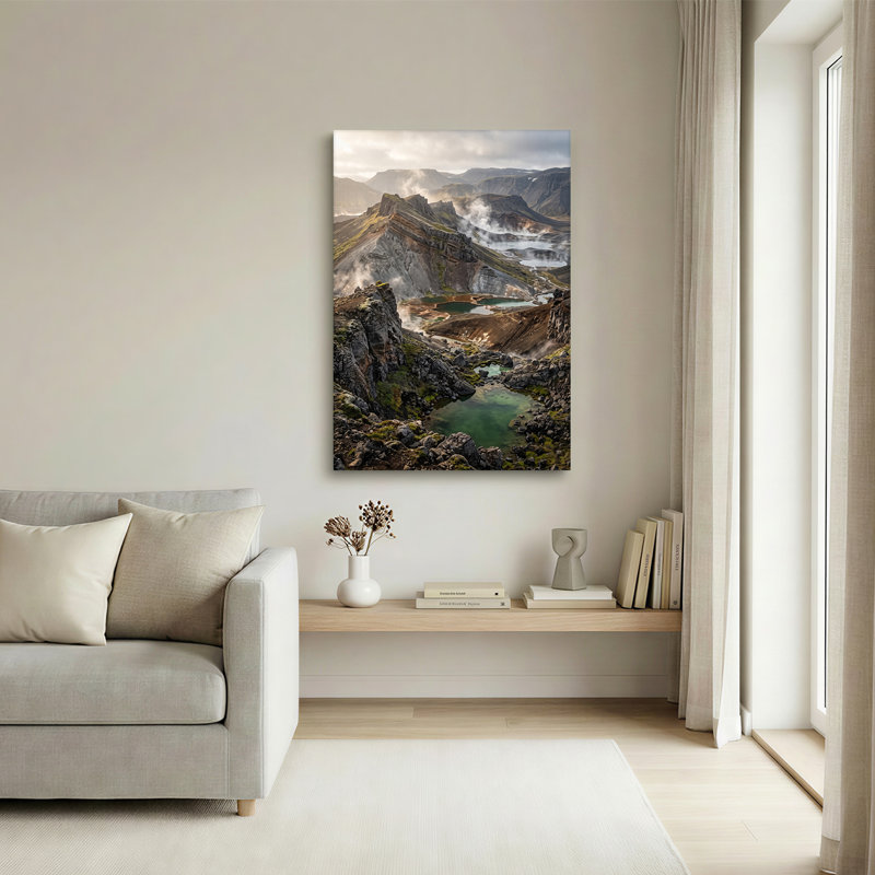 Art mural sur toile, "Geotheral Mountain Range with Turquoise Pools", H 24 po x l 16 po