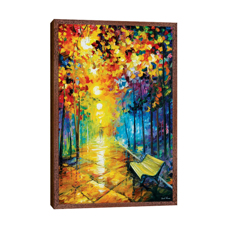 Misty Park I by Leonid Afremov - Painting on Canvas, 66.04 cm H x 45.72 cm W, Classic Brown Wood Framed Canvas