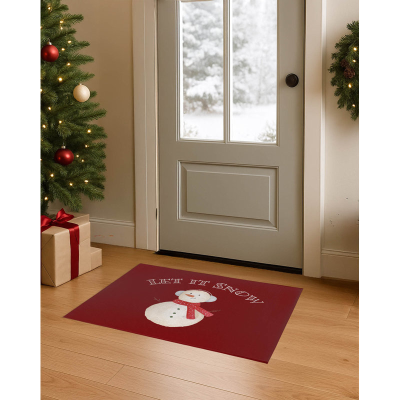 Tapis de porte d'intérieur Let it Snow, Rouge, L 60 po x L 84 po