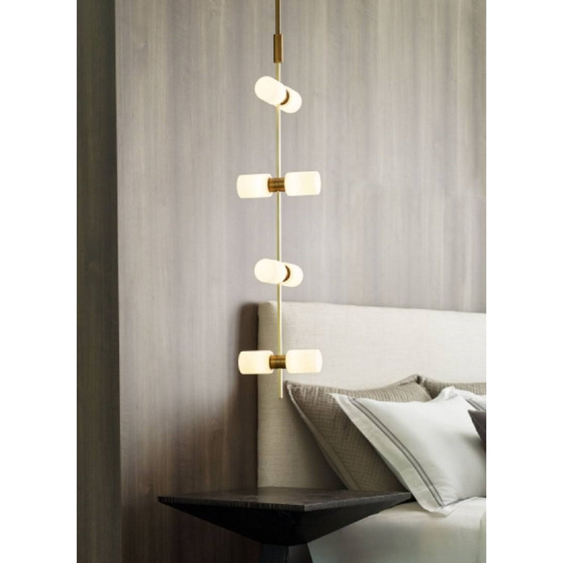 Lustre suspendu léger sur rail moderne, Opaque givré blanc, 9” Length x 9” Width x 24” Height, Étain