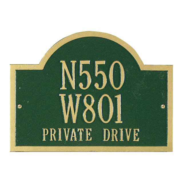 Plaque d'adresse murale spéciale sur 3 lignes Wisconsin, Vert et or, Oui