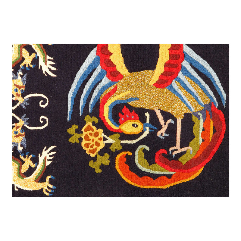 Tapis unique en laine bleu marine et rouge 3 pi 1 po x 5 pi 9 po Hinderliter