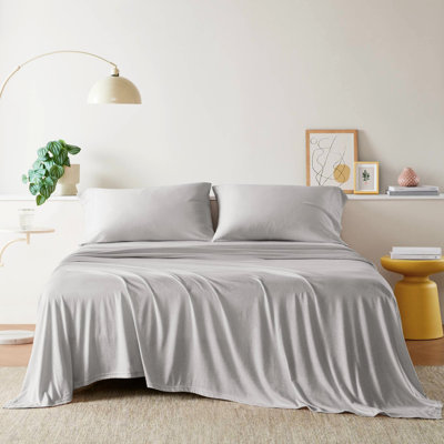 Grey Twin All Season Sheet Of 3 - 50% Cotton Knit, Comfortable Bed Rest, Absorbent In Heat Peaks, Warm Cold Dips, Fits 16" Mattress Comfort For Hot Months, Cold, Mattress, 1 Flat, Fitted, Pillowcase