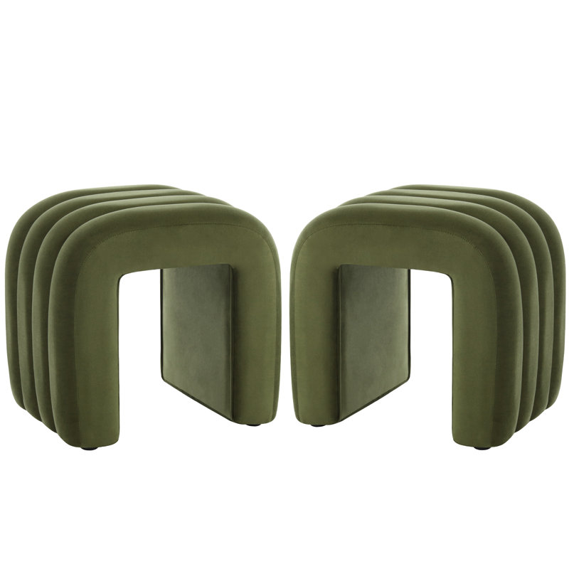 49cm Wide Tufted U-Shaped Solid Colour Standard Ottoman, Green