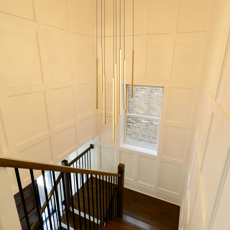 Caylah Cluster Cylinder LED Pendant for Stairs, Gold, 304.8cm H x 59.9cm W x 59.9cm D