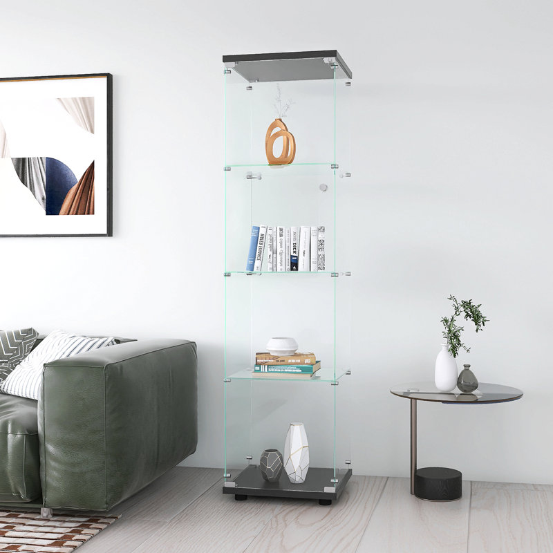 Glass Display Cabinet With Door, 4 Layers, China Cabinet, Glass Display Stand Suitable For Living Room, Kitchen, Bedroom