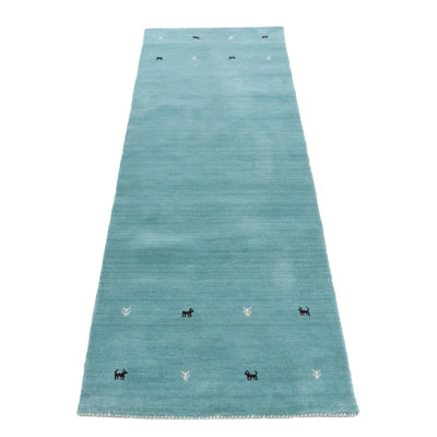 Handwoven Wool Gabbeh Uni Turquoise Rug