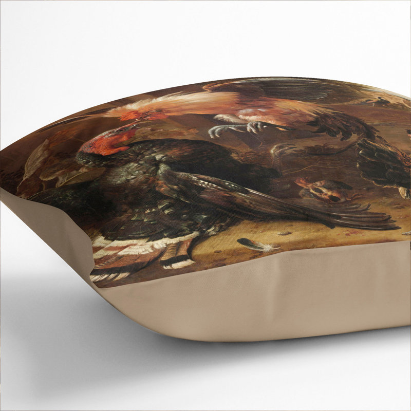 Rooster and Turkey Fighting Scatter Cushion, 55cm H x 55cm W x 20cm D, Stone