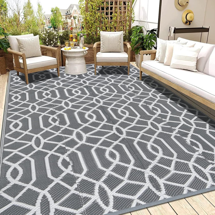 Geometric Reversible Plastic Outdoor Rug Yard Seaside Camping Large Mat
