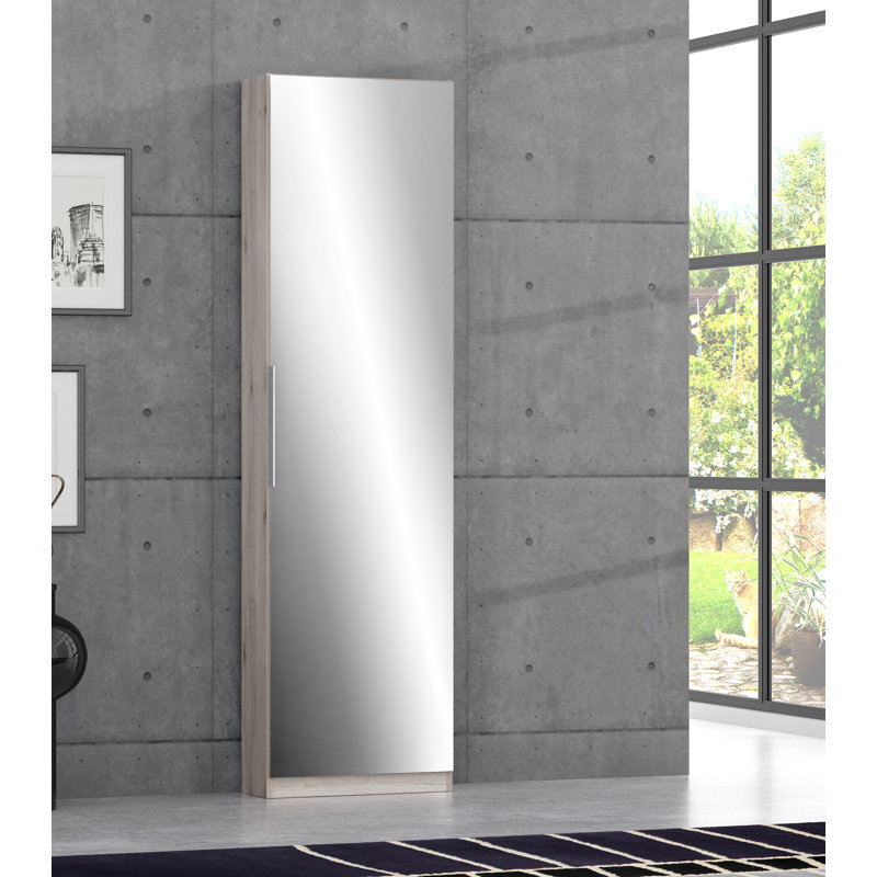 Amber Tall Mirrored Up To 20 Pair Shoe Storage Cabinet, Oak Wood