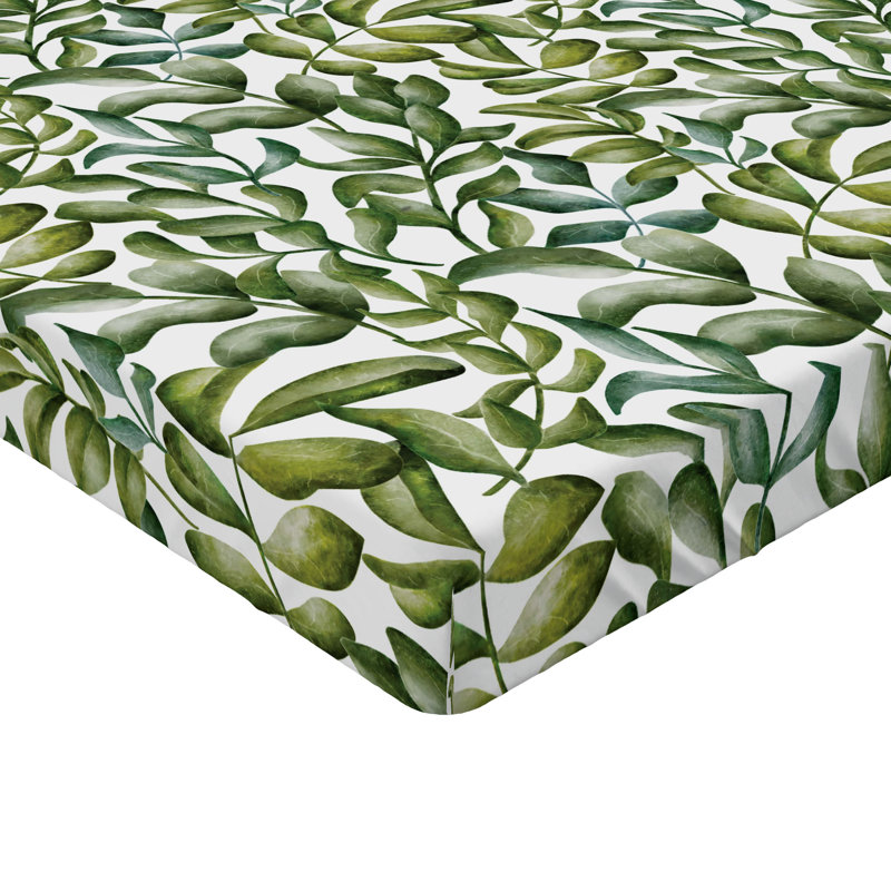 Drap-housse à motif floral Ambesonne, Drap-housse de taille simple, Vert olive / kaki / motif floral blanc