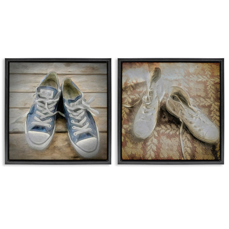  Ensemble de 2 toiles flottantes rétro avec vue sur espadrilles par Graffi * Tee Studios, H 18 po x l 18 po