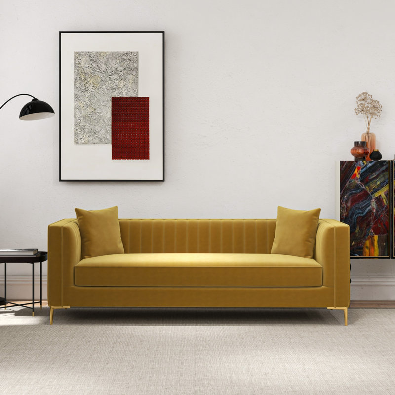 Jacqueline 90.5'' Velvet Sofa, Yellow Mustard Velvet