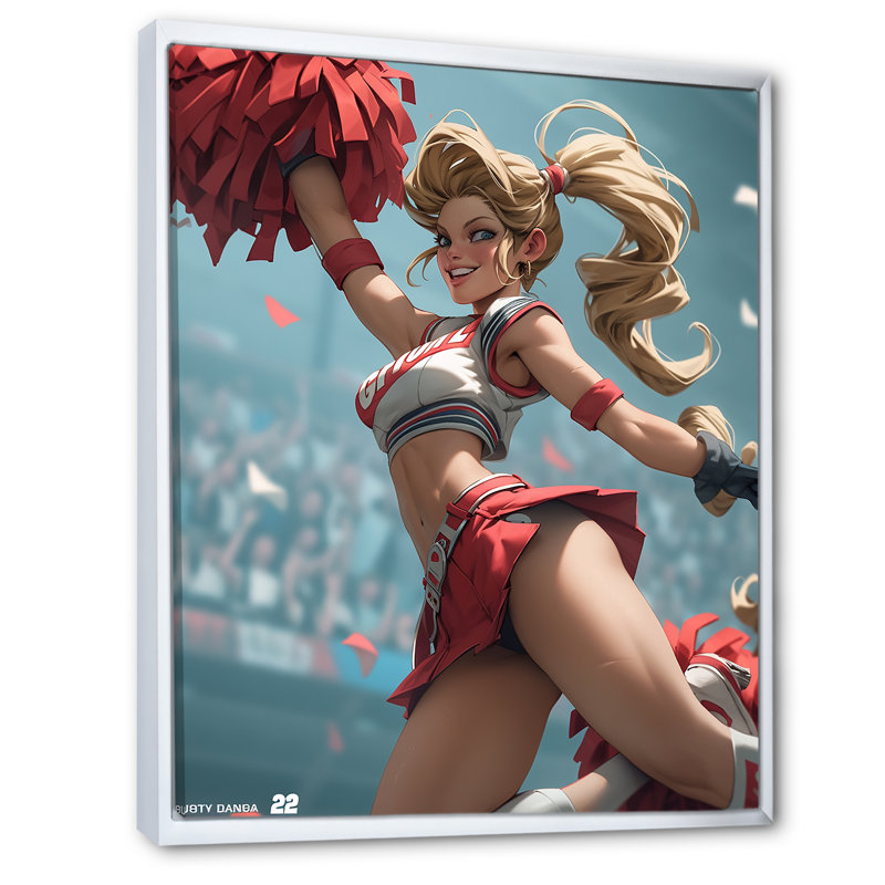 «Playful Dancing Cheerleader» sur toile, Cadre flottant blanc, H 40 po x l 30 po x P 1,5 po