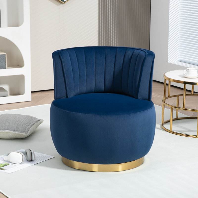 Fauteuil d'appoint pivotant à 360 degrés, fauteuil de salon, fauteuil de lecture, Velours bleu