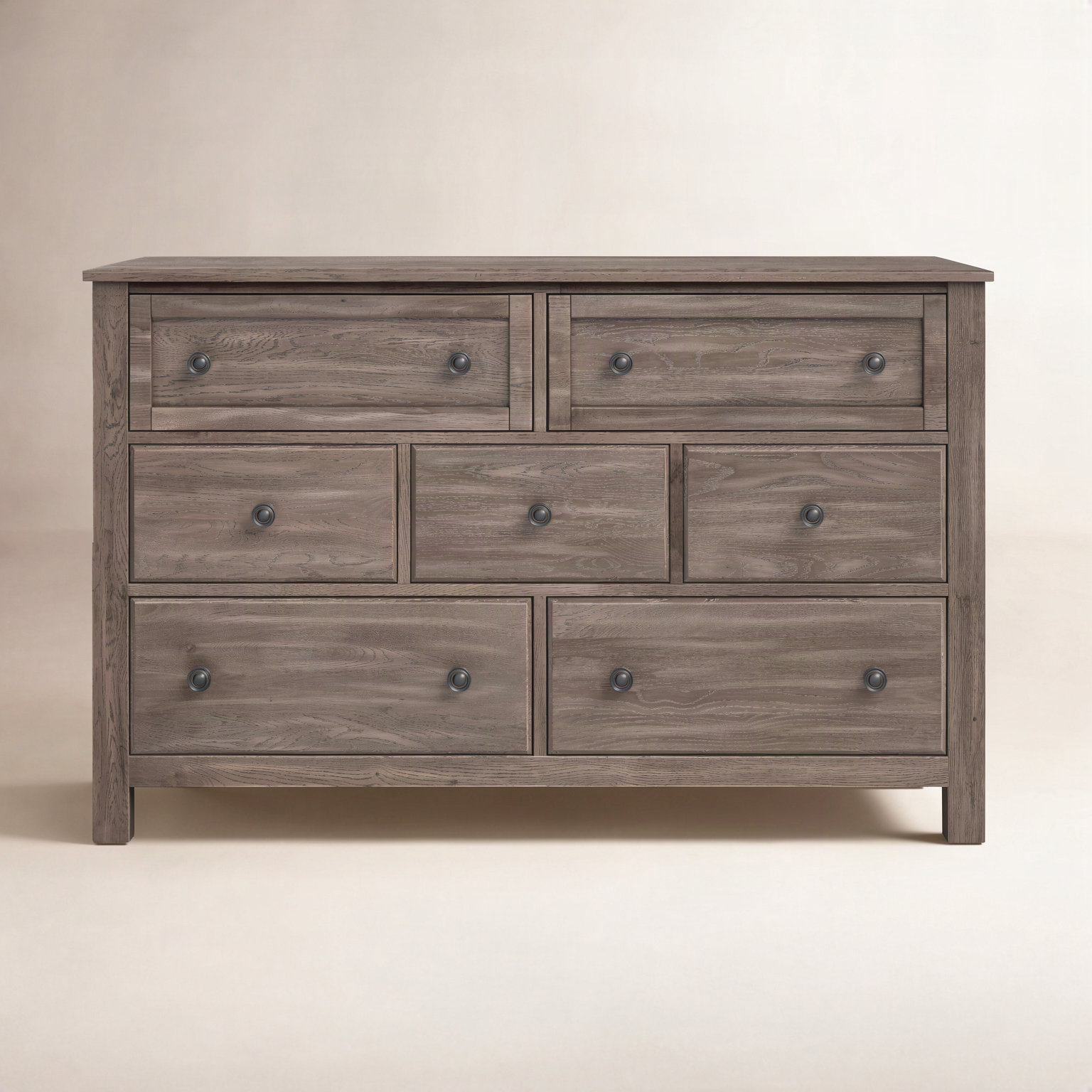 Lewin 60" Oak 7-Drawer Dresser, Driftwood Gray