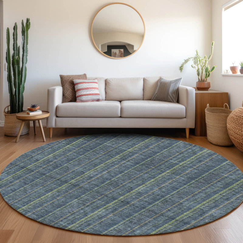 Premium Machine Washable Prisco Blue Rug, Round 8'