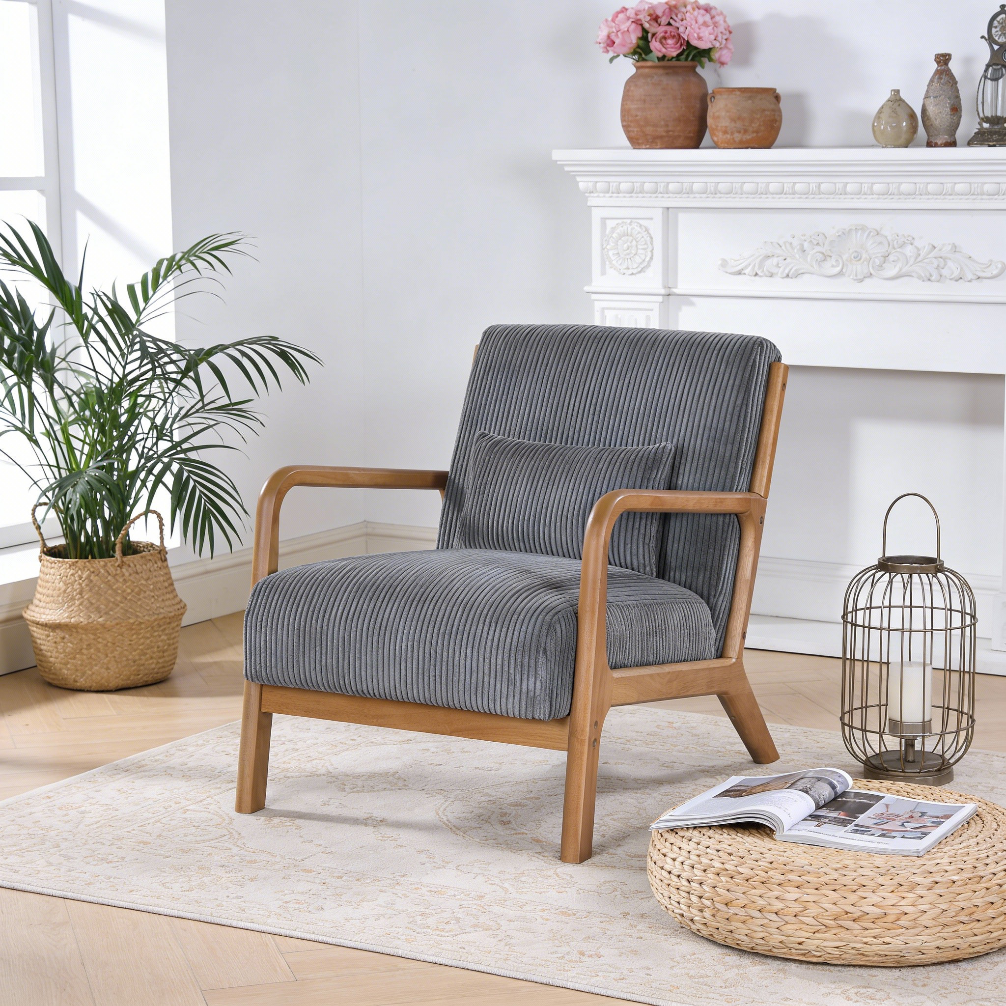 Ebern Designs Solid Wood Lounge Chair With Corduroy Fabric - Wayfair Canada