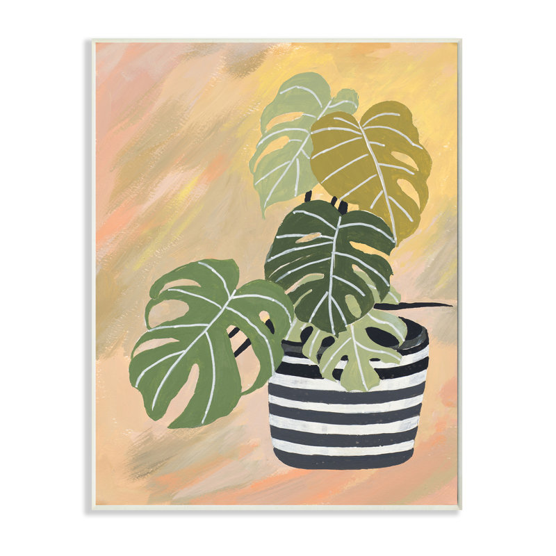 Monstera tropical, plante, feuilles uniques sur fond abstrait, H 15 po x l 10 po, Bois