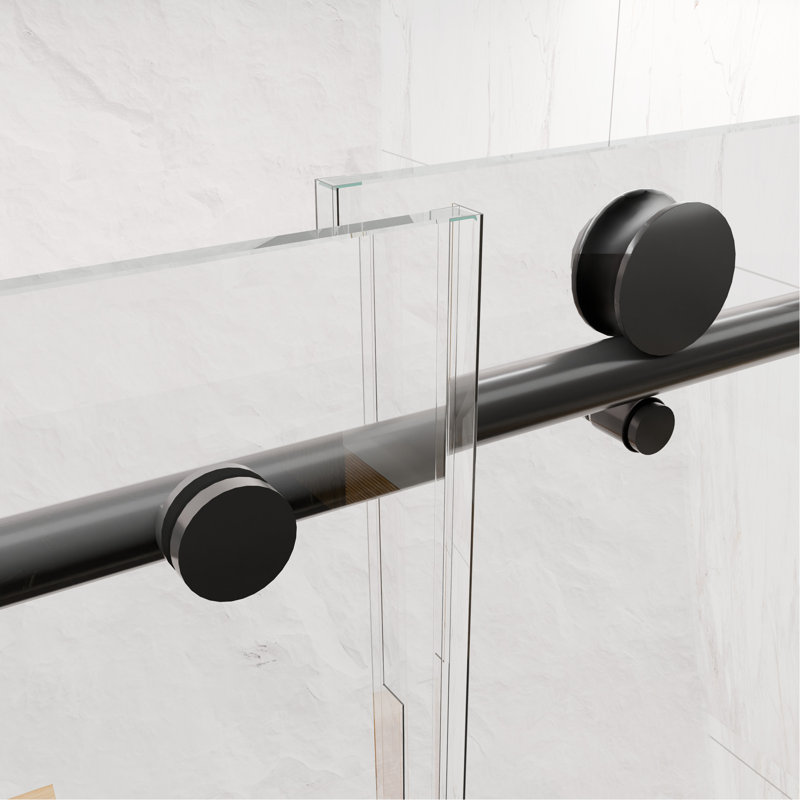 Porte de douche sans cadre l 56 à 60 po x H 76 po, porte de douche coulissante avec cabine de douche en verre trempé épais de 5/16 po (8 mm) de qualité supérieure, noir mat chromé avec tampon, kd