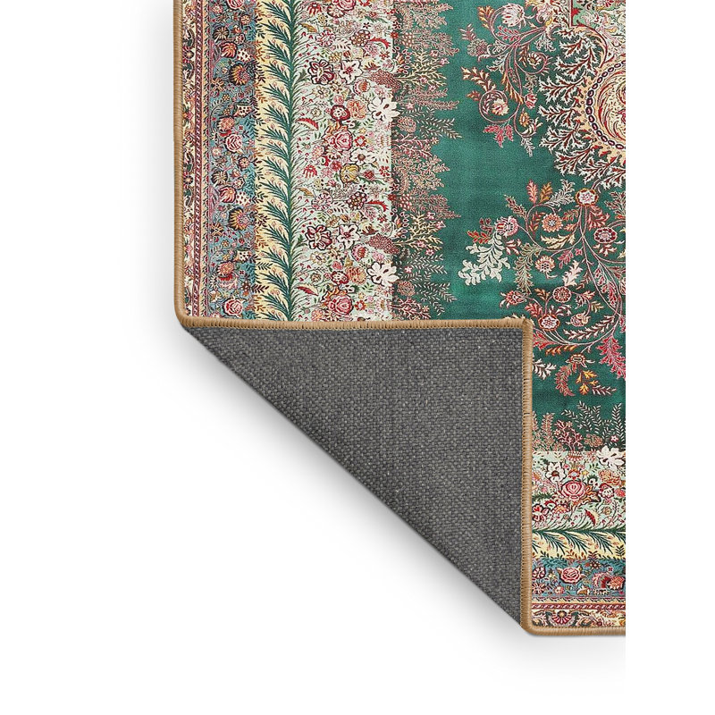 Tapis traditionnel vert foncé / brun, Rectangle 3 pi x 5 pi