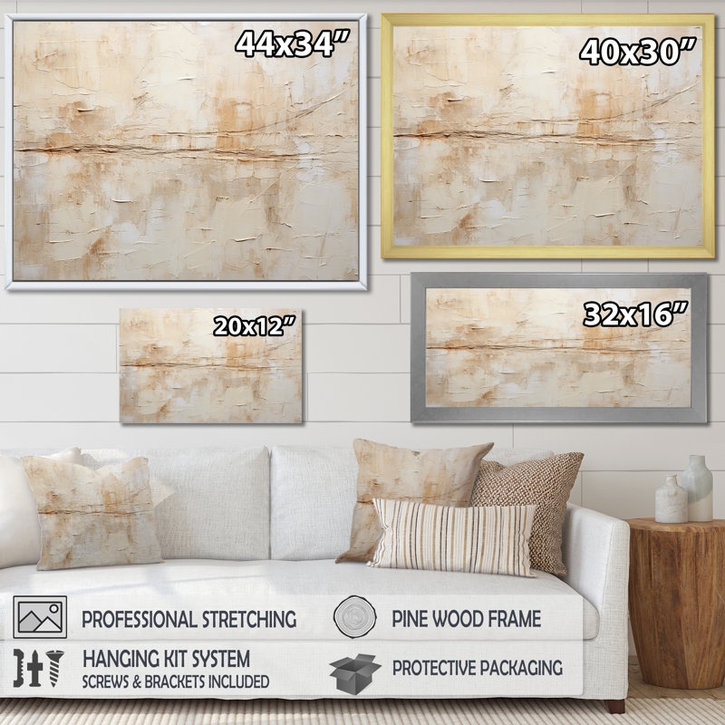 Beige et blanc, minimalisme intemporel - peinture abstraite, art mural, H 12 po x l 20 po x P 1 po, Toile tendue