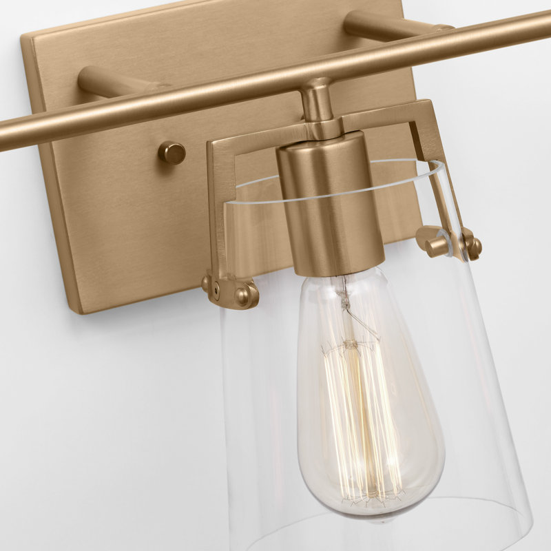 Satin Brass 3-Light Vanity Fixture with Clear Glass Shades