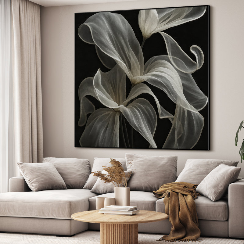 Extra Large Wall Art Fabric Print - Abstract Flower Modern Floral Botanical Artwork Artwork Decor for Living Room or Bedroom - "Frame Assembly Required (Unfinished Frame)"