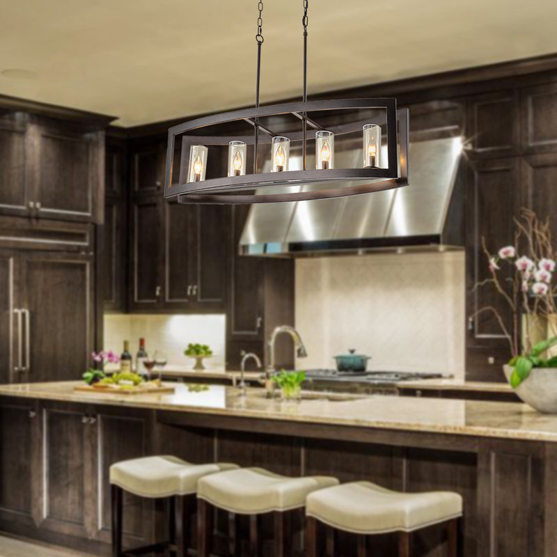 Prathik 5-Light Dining Room Chandelier with Clear Glass,Oiled Rubbed Bronze Finish