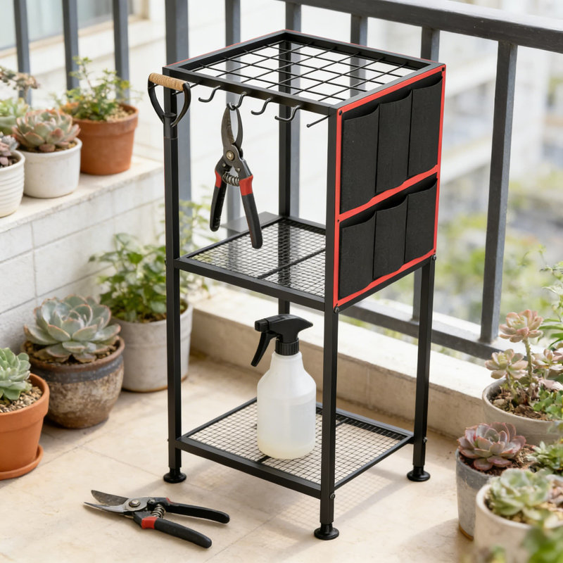 Support à outils de jardin en acier robuste avec poches latérales - peut contenir plus de 50 outils à long manche, râteaux, balais et petits outils pour le garage, la remise et le rangement extérieur