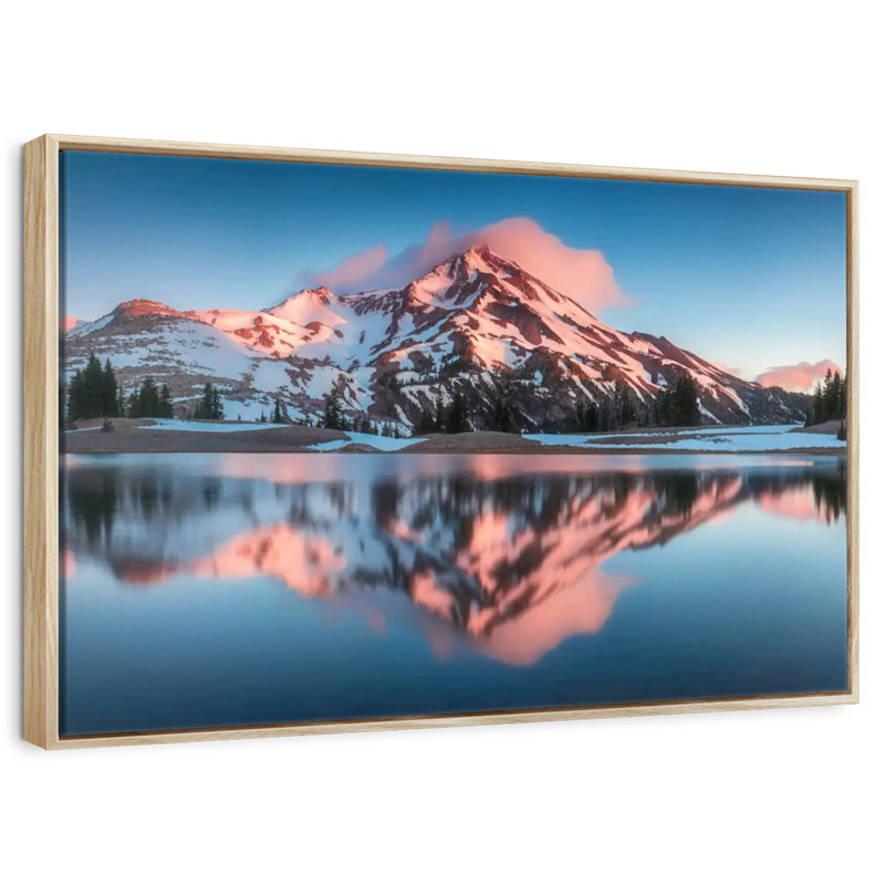 South Sister Mountains, Floating Frame Natural Wood, 40" X 27"